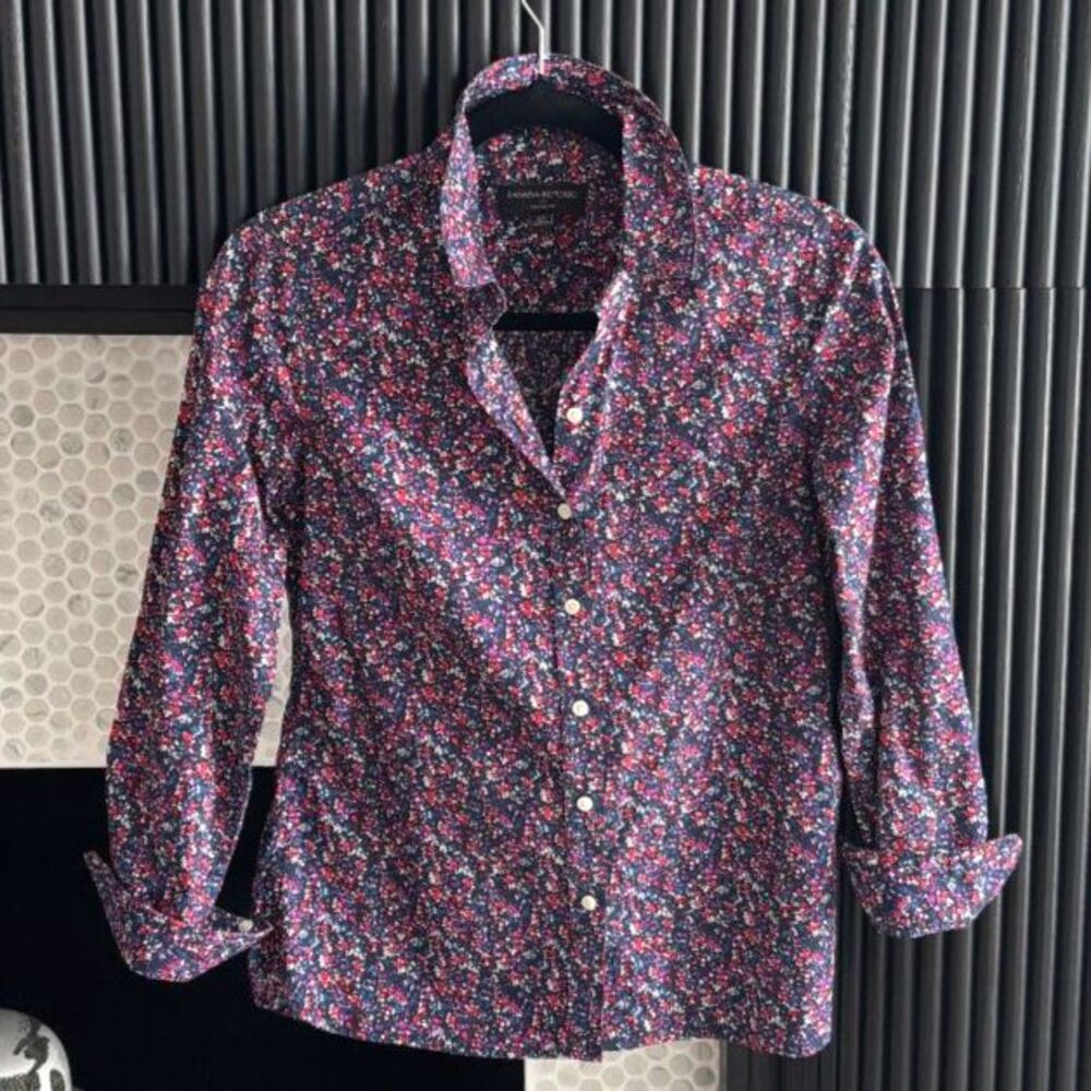 Banana Republic Navy Ditsy Floral Cotton Button Down Shirt Petite XSP